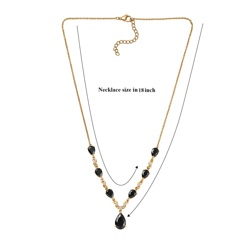 EverTrue Thai Black Spinel and White Zircon 14.35 ctw Midnight Pear Necklace in 18K YG Plated 18-20 Inches
