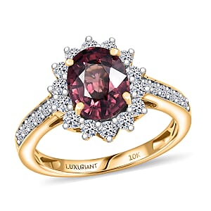 AAA Raspberry Zircon and Luxuriant Lab Grown Diamond G-H SI 3.51 ctw Ring in 10K Yellow Gold (Size 6.0)