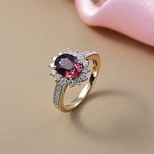 AAA Raspberry Zircon and Luxuriant Lab Grown Diamond G-H SI 3.51 ctw Ring in 10K Yellow Gold (Size 6.0)