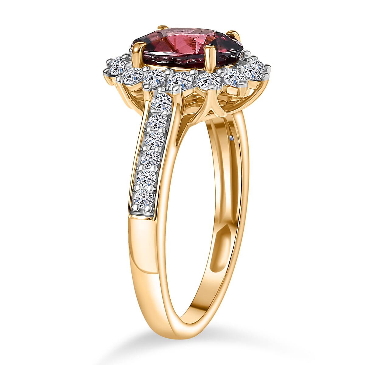 AAA Raspberry Zircon and Luxuriant Lab Grown Diamond G-H SI 3.51 ctw Ring in 10K Yellow Gold (Size 6.0) image number 3