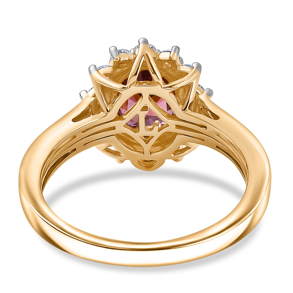 AAA Raspberry Zircon and Luxuriant Lab Grown Diamond G-H SI 3.51 ctw Ring in 10K Yellow Gold (Size 6.0) image number 4