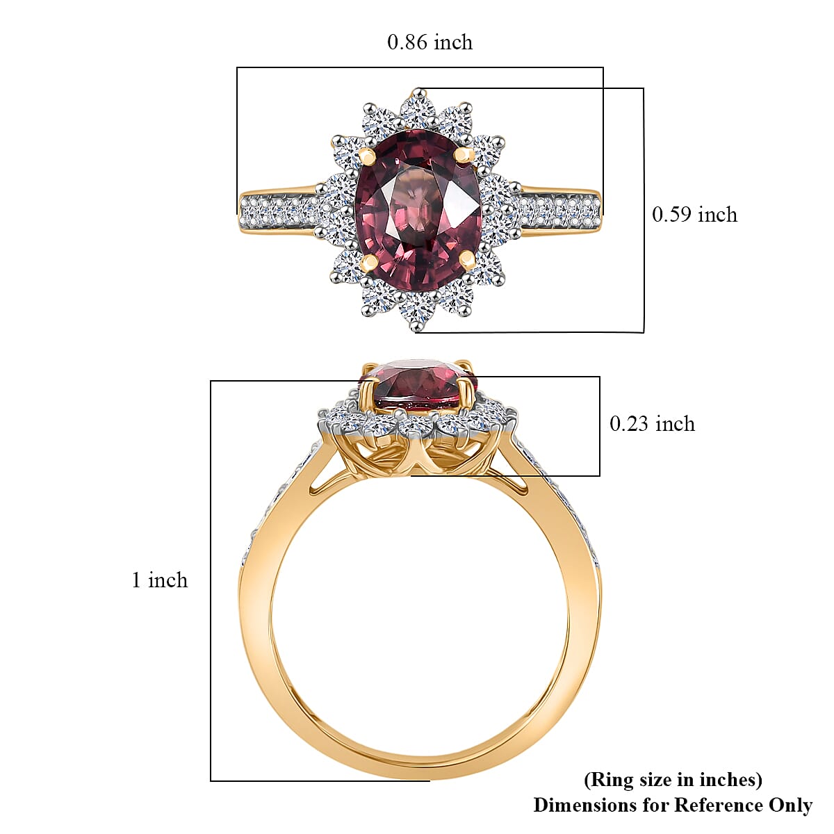 AAA Raspberry Zircon and Luxuriant Lab Grown Diamond G-H SI 3.51 ctw Ring in 10K Yellow Gold (Size 6.0) image number 5