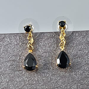 EverTrue Thai Black Spinel 5.35 ctw Midnight Pear Earrings in 18K YG Plated