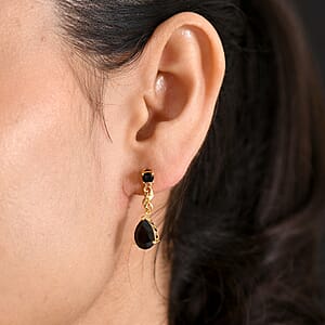 EverTrue Thai Black Spinel 5.35 ctw Midnight Pear Earrings in 18K YG Plated