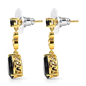 EverTrue Thai Black Spinel 5.35 ctw Midnight Pear Earrings in 18K YG Plated