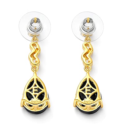 EverTrue Thai Black Spinel 5.35 ctw Midnight Pear Earrings in 18K YG Plated