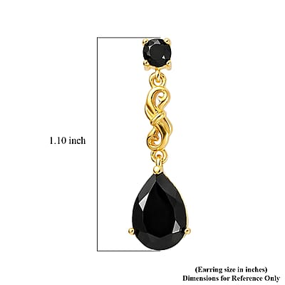 EverTrue Thai Black Spinel 5.35 ctw Midnight Pear Earrings in 18K YG Plated