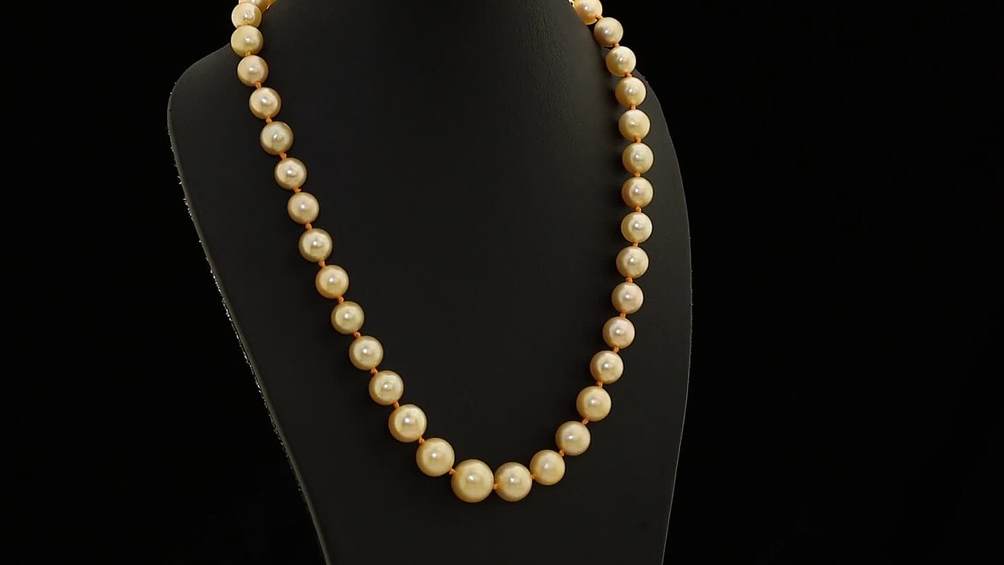Certified & Appraised Rhapsody AAAA South Sea Golden Pearl Necklace in 950 Platinum 18 Inches