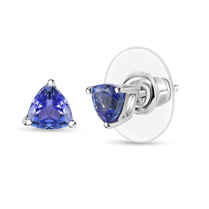 D'Joy AAA Tanzanite Stud Earrings in Rhodium Over Sterling Silver 1.00 ctw