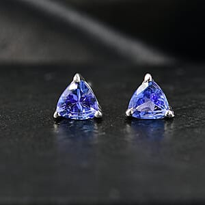 D'Joy AAA Tanzanite Stud Earrings in Rhodium Over Sterling Silver 1.00 ctw