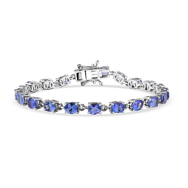 D'Joy AAA Tanzanite 7.80 ctw Twilight Line Bracelet in Rhodium Over Sterling Silver (6.50 In)