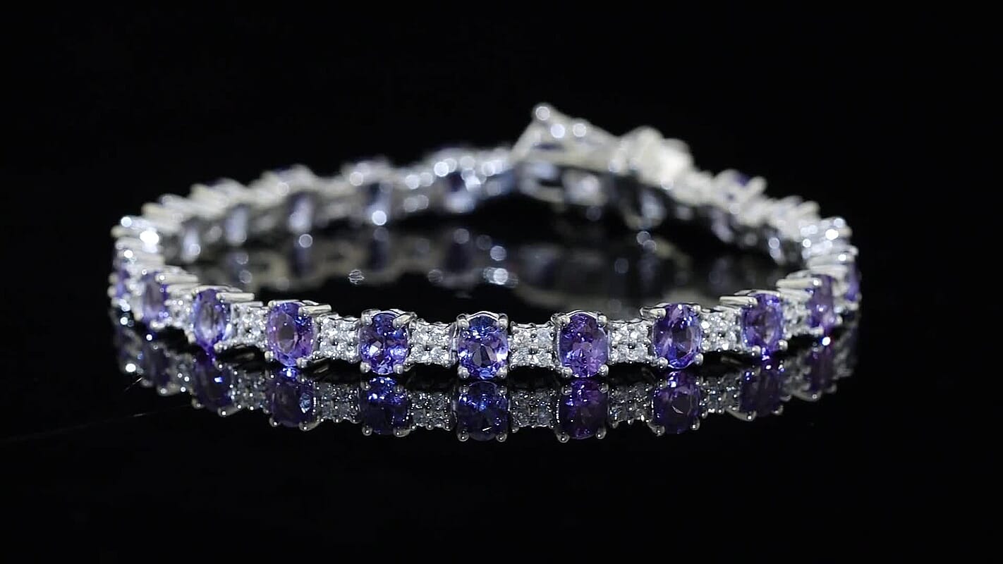 D'Joy AAA Tanzanite 7.80 ctw Twilight Line Bracelet in Rhodium Over Sterling Silver (6.50 In)