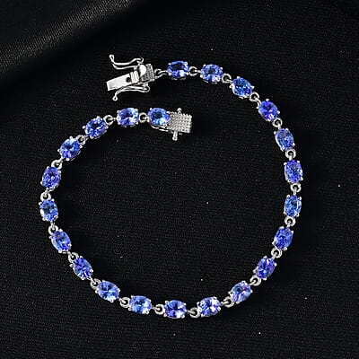 D'Joy AAA Tanzanite 8.35 ctw Twilight Line Bracelet in Rhodium Over Sterling Silver (7.25 In)