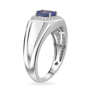 D'Joy AAA Tanzanite, Diamond Men's Ring in Rhodium Over Sterling Silver 1.15 ctw (Size 10.0)