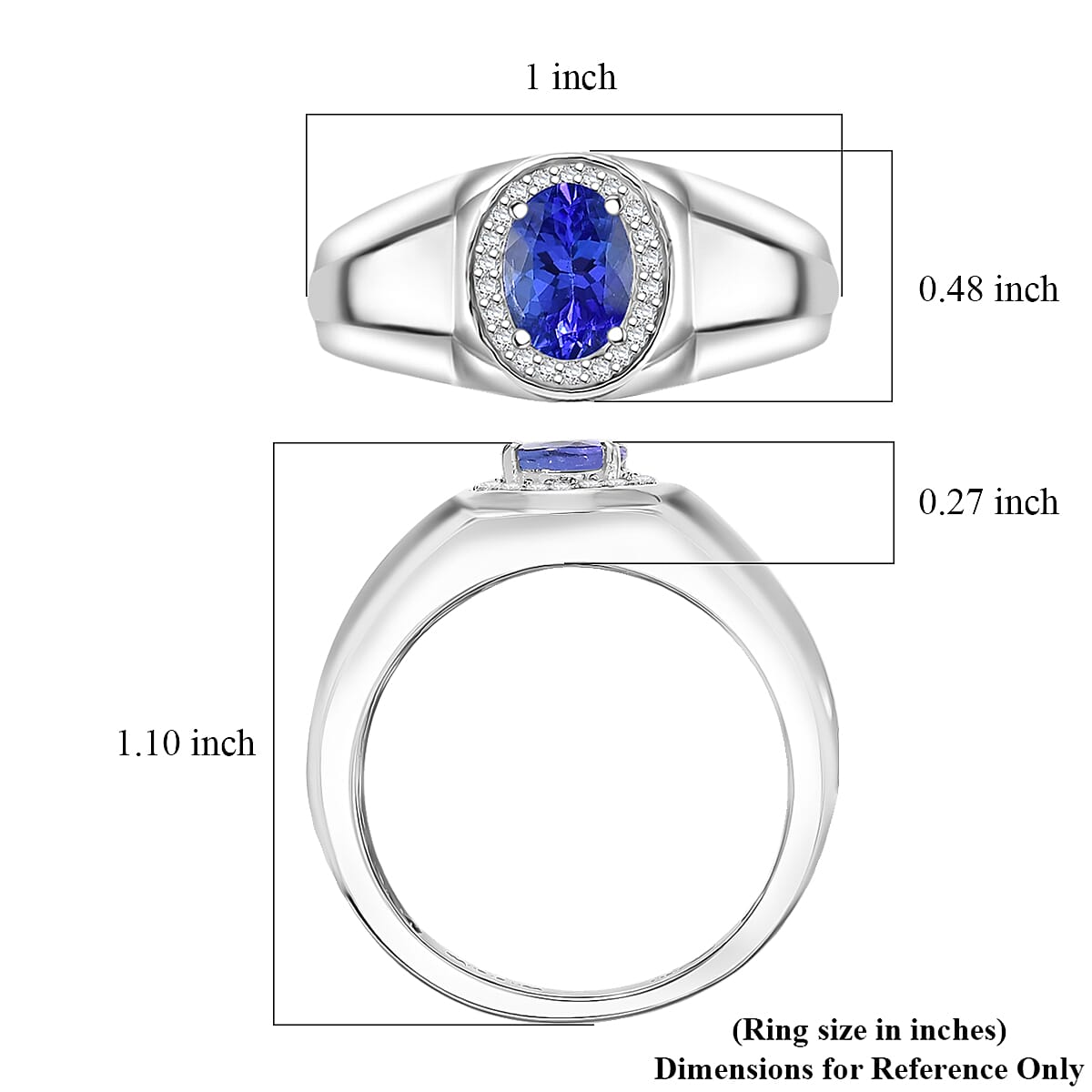D'Joy AAA Tanzanite and Diamond 1.15 ctw Men's Ring in Rhodium Over Sterling Silver (Size 10.0) image number 5