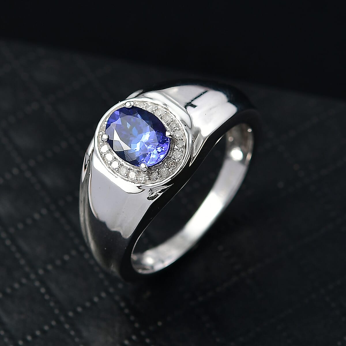 D'Joy AAA Tanzanite, Diamond Men's Ring in Rhodium Over Sterling Silver 1.15 ctw (Size 11.0) image number 1