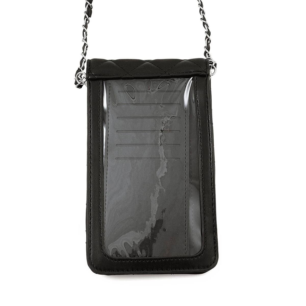 Closeout Badgley Mischka Black Vegan Leather Quilted Pearl Cell Phone Crossbody Bag image number 3