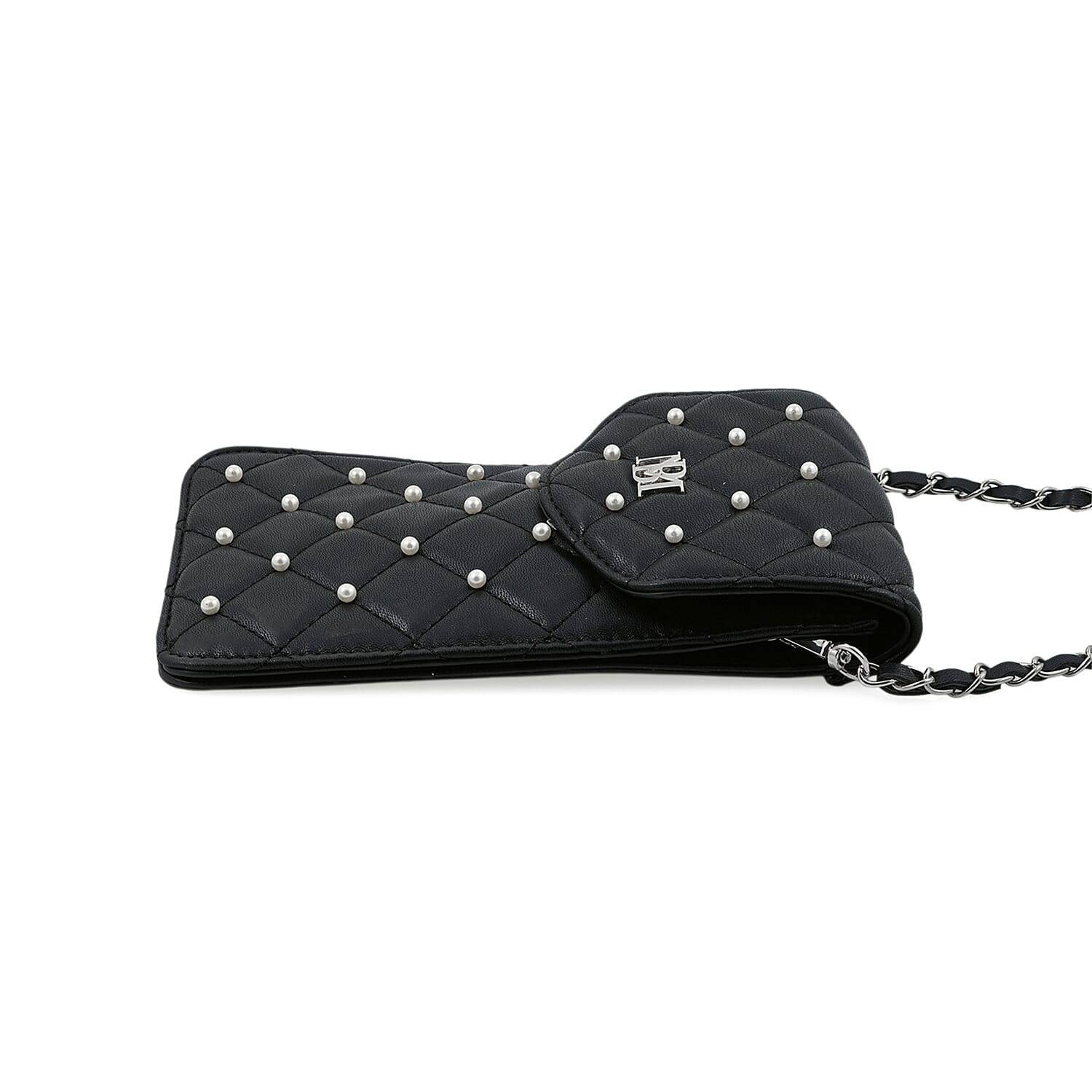 Closeout Badgley Mischka Black Vegan Leather Quilted Pearl Cell Phone Crossbody Bag