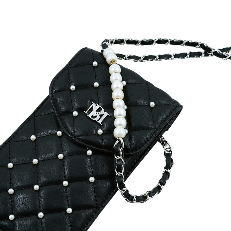Closeout Badgley Mischka Black Vegan Leather Quilted Pearl Cell Phone Crossbody Bag