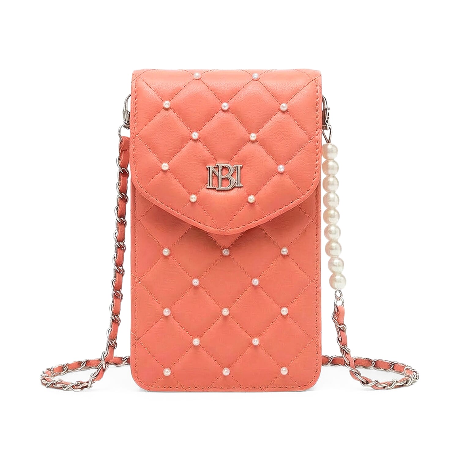 Closeout Badgley Mischka Coral Vegan Leather Quilted Pearl Cell Phone Crossbody Bag