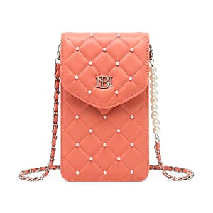 Closeout Badgley Mischka Coral Vegan Leather Quilted Pearl Cell Phone Crossbody Bag