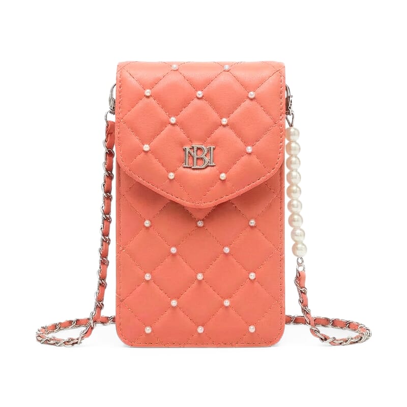 Closeout Badgley Mischka Coral Vegan Leather Quilted Pearl Cell Phone Crossbody Bag