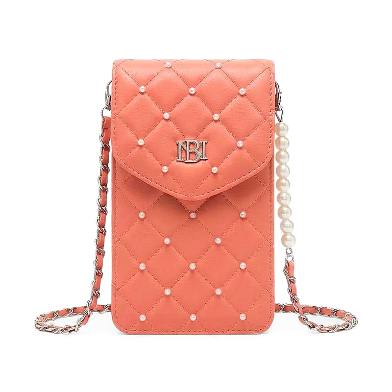 Closeout Badgley Mischka Coral Vegan Leather Quilted Pearl Cell Phone Crossbody Bag