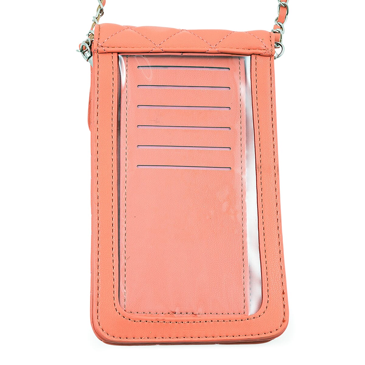 Closeout Badgley Mischka Coral Vegan Leather Quilted Pearl Cell Phone Crossbody Bag image number 3