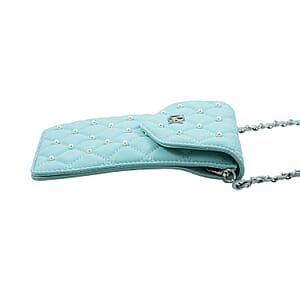 Closeout Badgley Mischka Mint Blue Vegan Leather Quilted Pearl Cell Phone Crossbody Bag