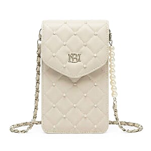 Closeout Badgley Mischka Ivory Vegan Leather Quilted Pearl Cell Phone Crossbody Bag
