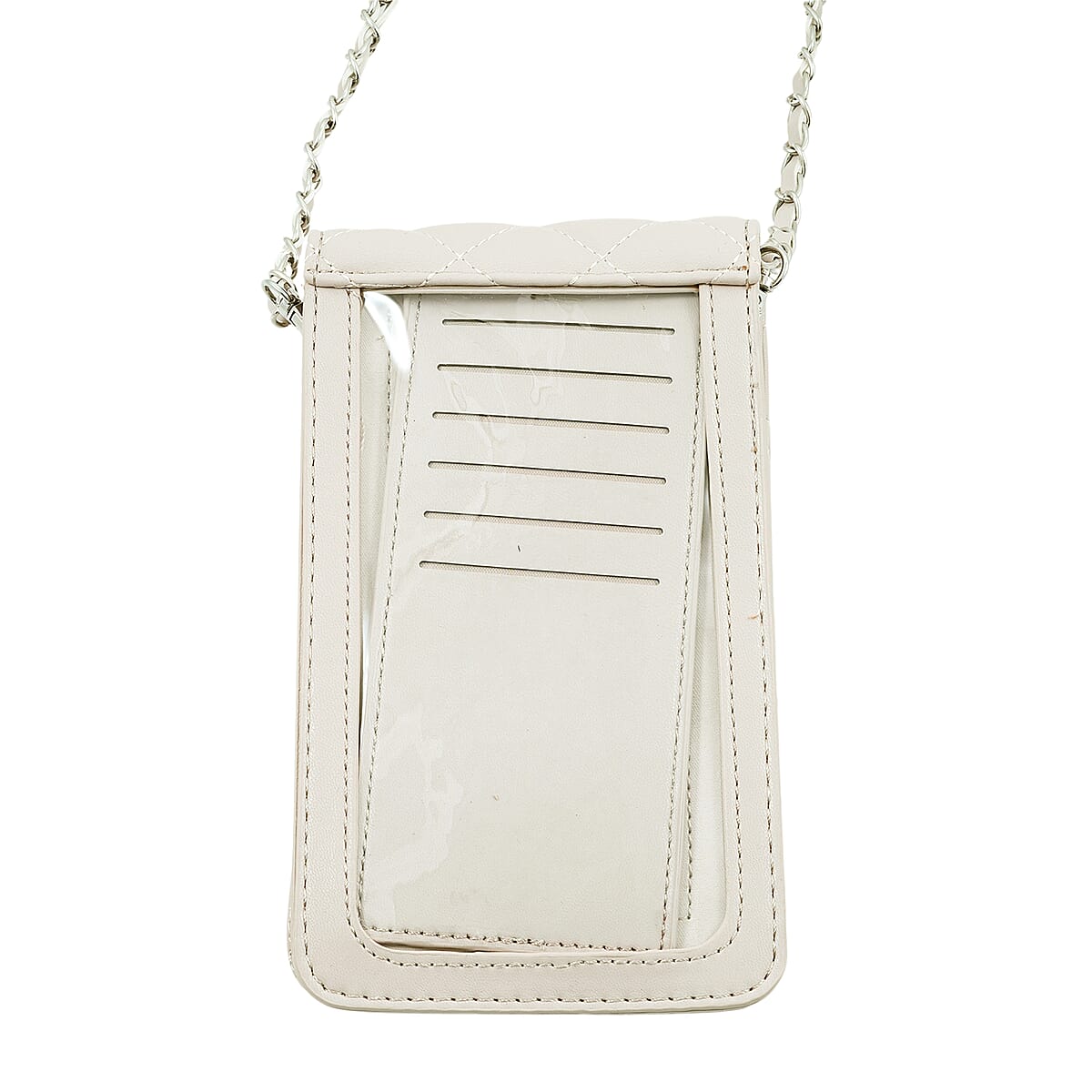 Closeout Badgley Mischka Ivory Vegan Leather Quilted Pearl Cell Phone Crossbody Bag image number 3