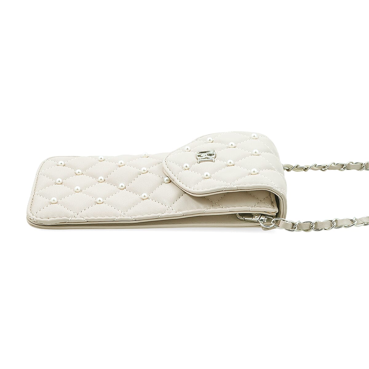 Closeout Badgley Mischka Ivory Vegan Leather Quilted Pearl Cell Phone Crossbody Bag image number 4