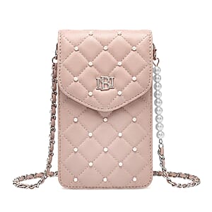 Closeout Badgley Mischka Pink Vegan Leather Quilted Pearl Cell Phone Crossbody Bag