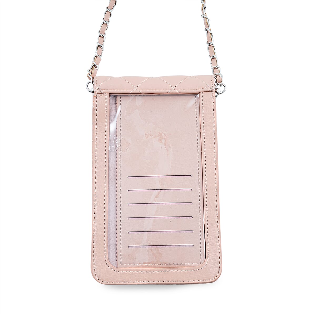 Closeout Badgley Mischka Pink Vegan Leather Quilted Pearl Cell Phone Crossbody Bag image number 3