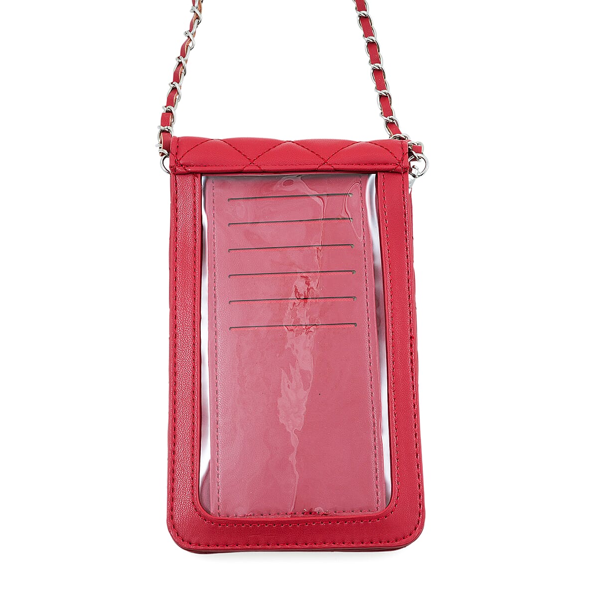 Closeout Badgley Mischka Red Vegan Leather Quilted Pearl Cell Phone Crossbody Bag (8x4.5x1.5) image number 3