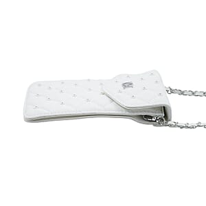 Closeout Badgley Mischka White Vegan Leather Quilted Pearl Cell Phone Crossbody Bag