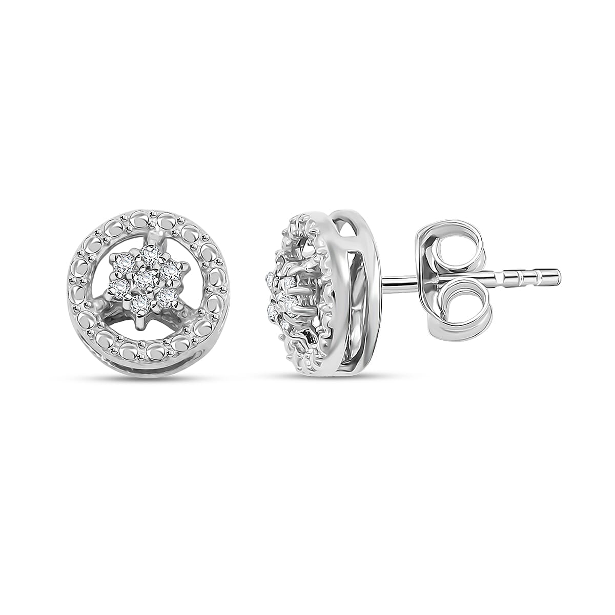 White Diamond 0.10 ctw Earrings in Rhodium Over Sterling Silver image number 0