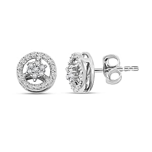 White Diamond 0.10 ctw Earrings in Rhodium Over Sterling Silver
