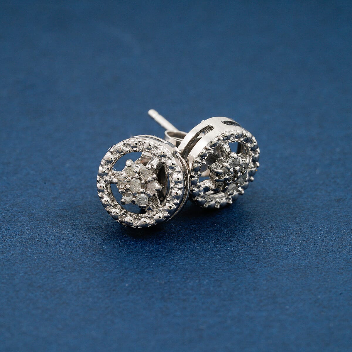 White Diamond 0.10 ctw Earrings in Rhodium Over Sterling Silver image number 1