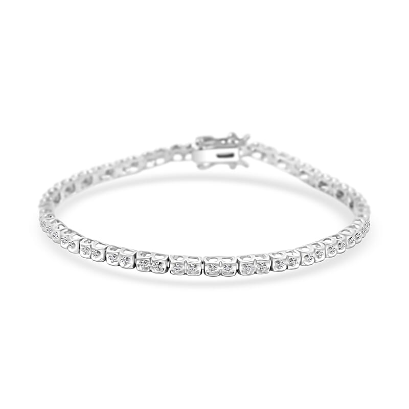 White Diamond 0.25 ctw Bracelet in Rhodium Over Sterling Silver (7.50 In)