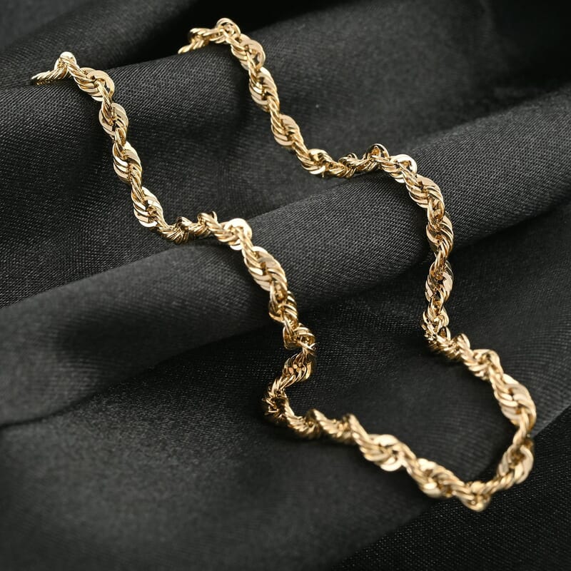 10K Yellow Gold 3.2mm Rope Sparkle Chain Necklace 26 Inches 6.5 Grams
