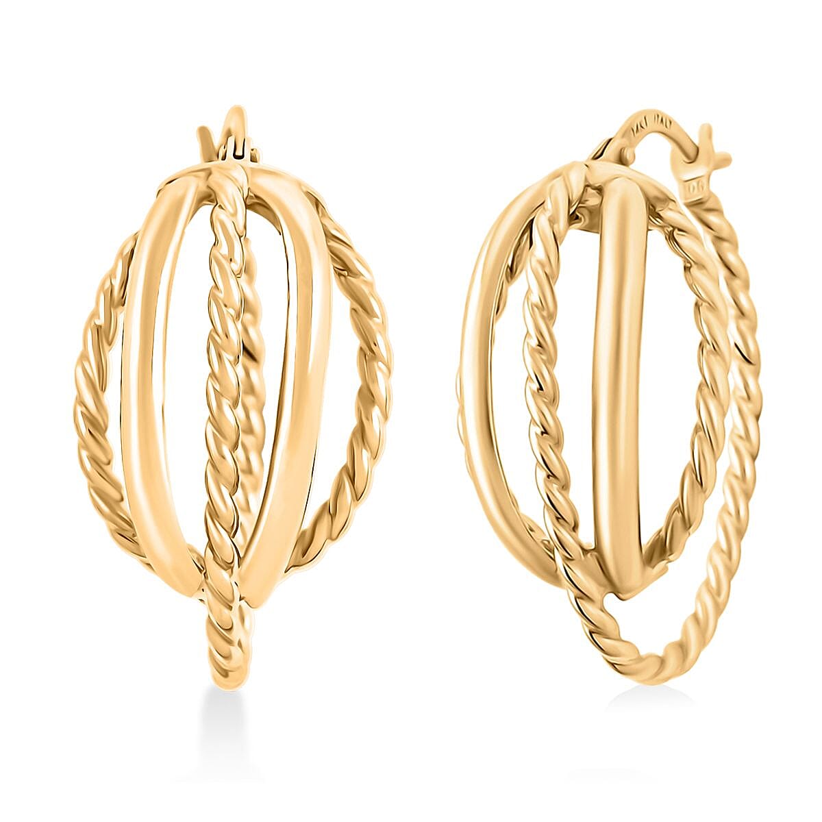 Doorbuster Italian Twisted Oval Hoop Earrings in 14K Yellow Gold 2.92 Grams image number 0