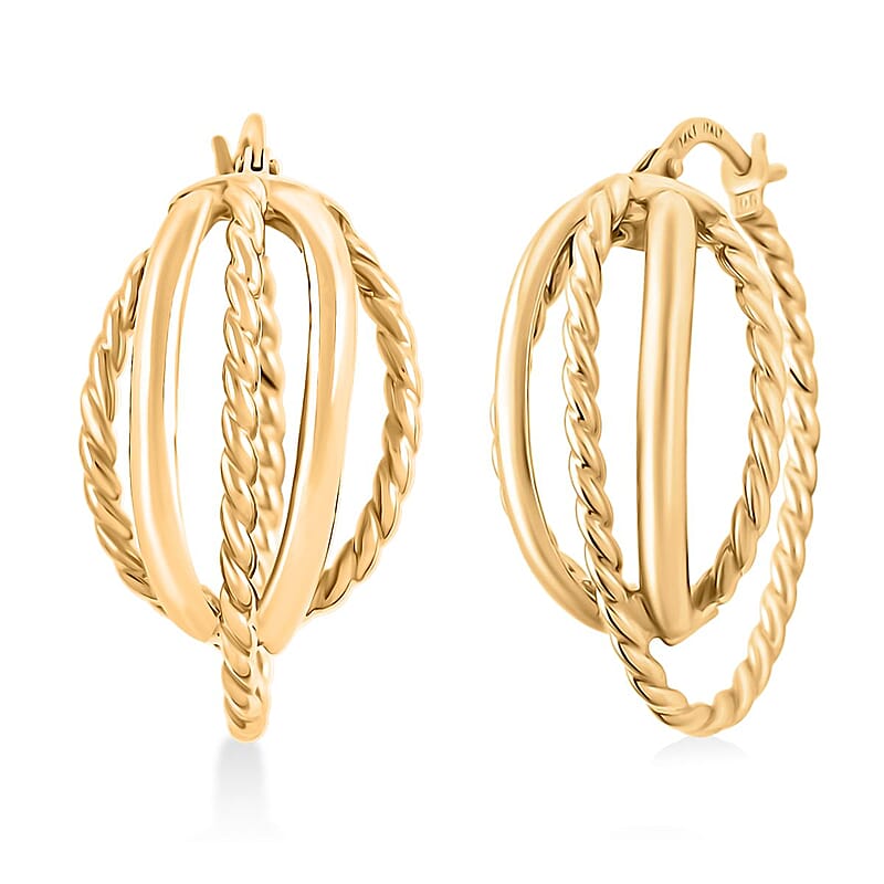 Italian Twisted Oval Hoop Earrings in 14K Yellow Gold 2.92 Grams