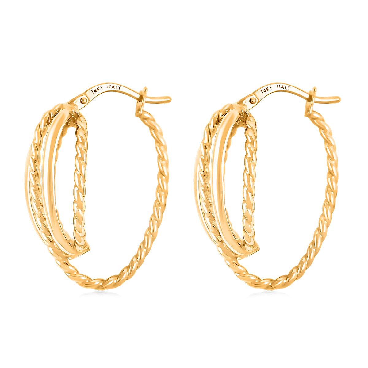 Doorbuster Italian Twisted Oval Hoop Earrings in 14K Yellow Gold 2.92 Grams image number 4