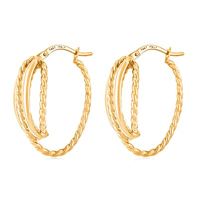 Italian Twisted Oval Hoop Earrings in 14K Yellow Gold 2.92 Grams