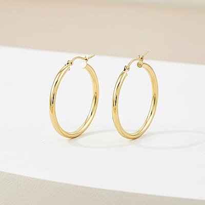  Italian Hoop Earrings in 14K Yellow Gold 2.3 Grams