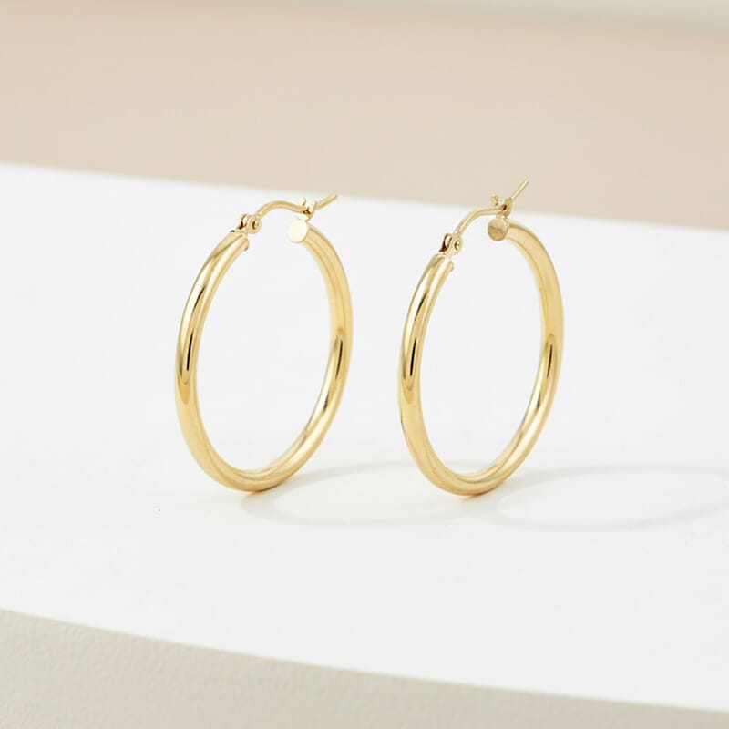  Italian Hoop Earrings in 14K Yellow Gold 2.3 Grams