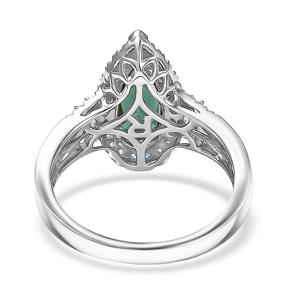 Doorbuster Certified & Appraised Rhapsody AAAA Pirineu Lagoon Tourmaline and Diamond E-F VS 1.45 ctw Ring in 950 Platinum (Size 10.0) 5.78 Grams image number 4