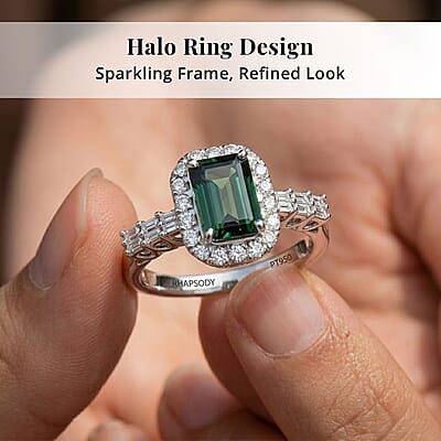 Certified & Appraised Rhapsody AAAA Pirineu Lagoon Tourmaline, Diamond Ring in 950 Platinum 1.45 ctw (Size 10.0)