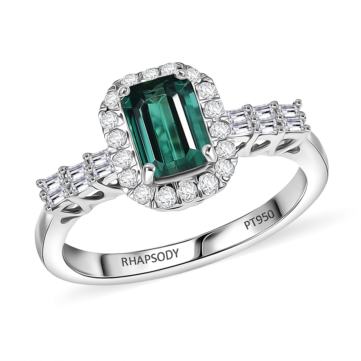 Doorbuster Certified & Appraised Rhapsody AAAA Pirineu Lagoon Tourmaline and Diamond E-F VS 1.45 ctw Ring in 950 Platinum (Size 6.0) 5.78 Grams image number 0